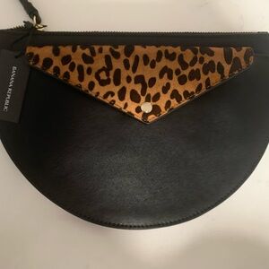 Banana Republic Black Clutch with Leopard Accent